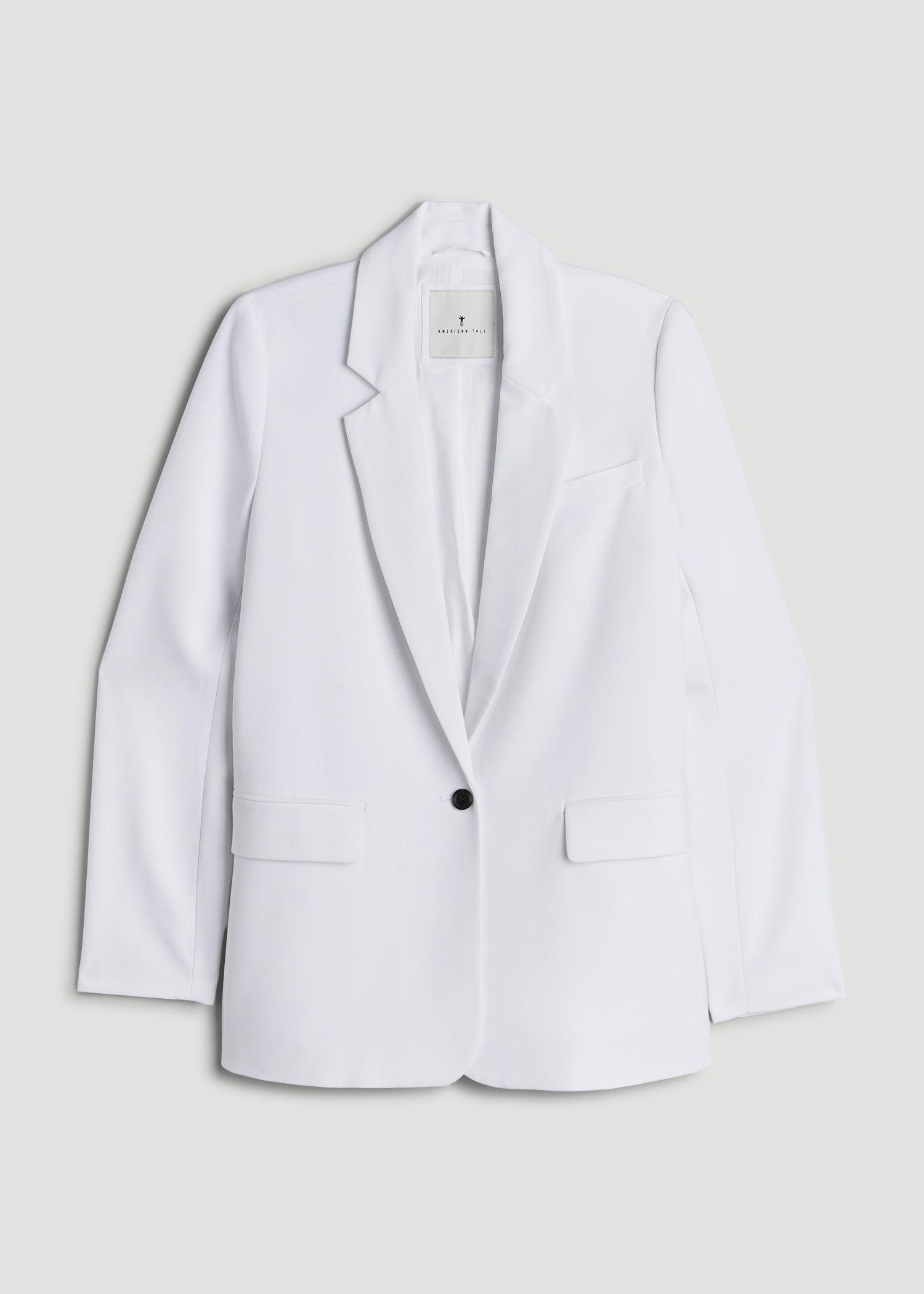 Boyfriend Fit Single-Button Blazer for Tall Women in Optic White Product Image