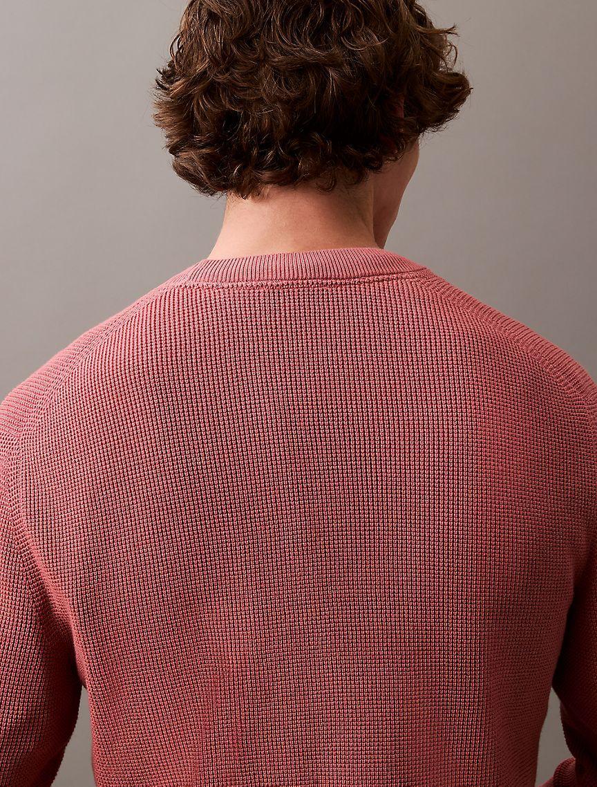Smooth Cotton Waffle Henley Sweater Product Image