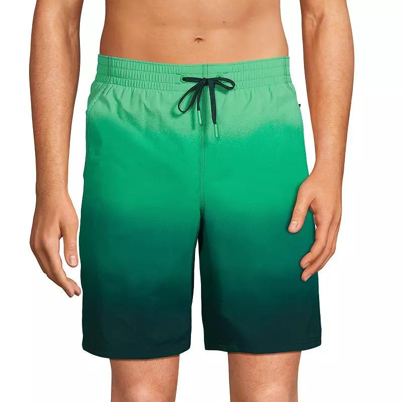 Mens Lands End 9 Swim Trunks Lime Green Colorblock Product Image