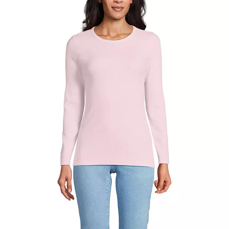 Women's Lands' End Micro Rib Tee, Size: Large, Blue Mini Stripe Product Image