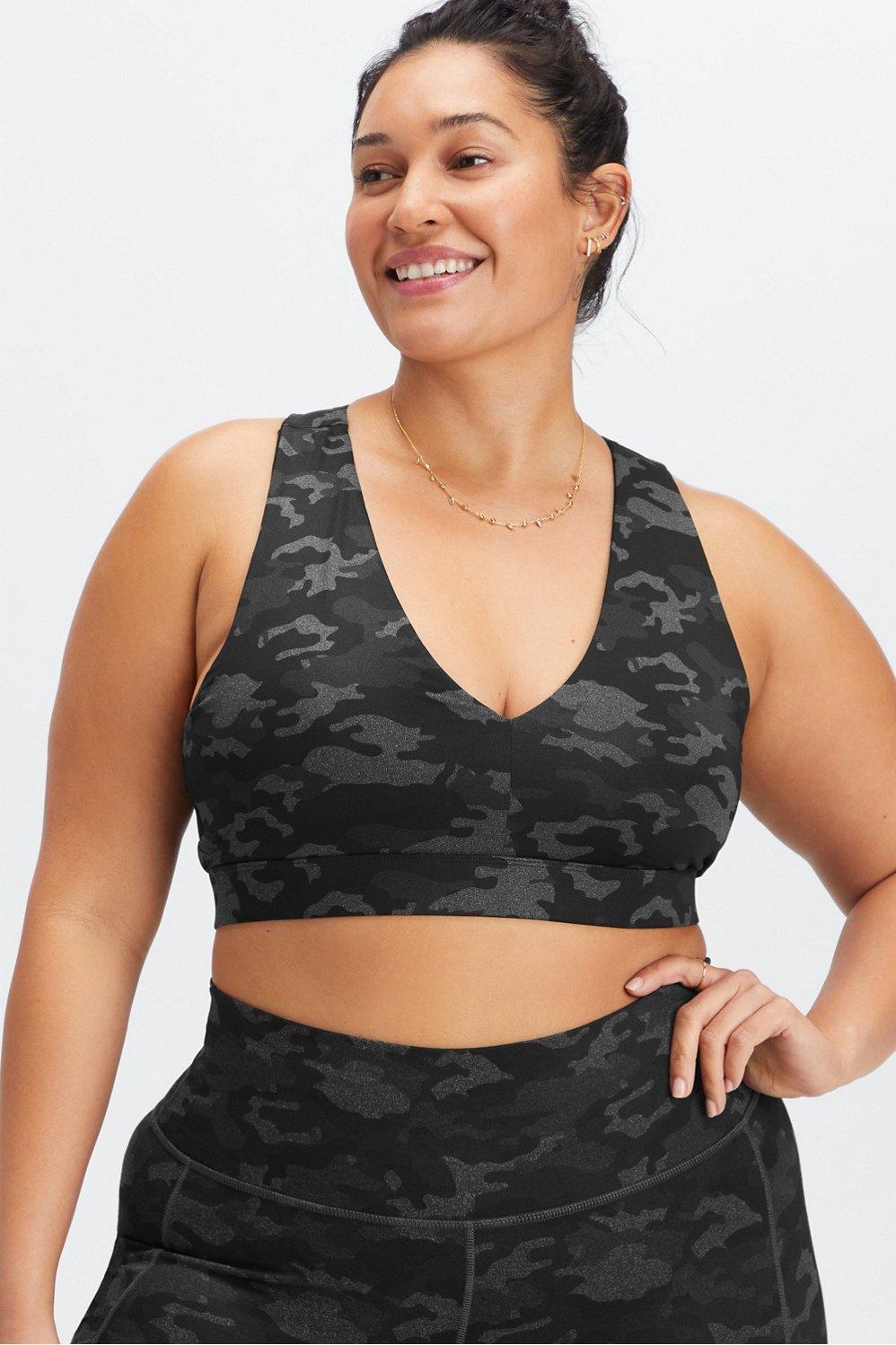 Fabletics On-The-Go Midi Medium Impact Sports Bra Womens Charcoal Camo Size XXL Product Image