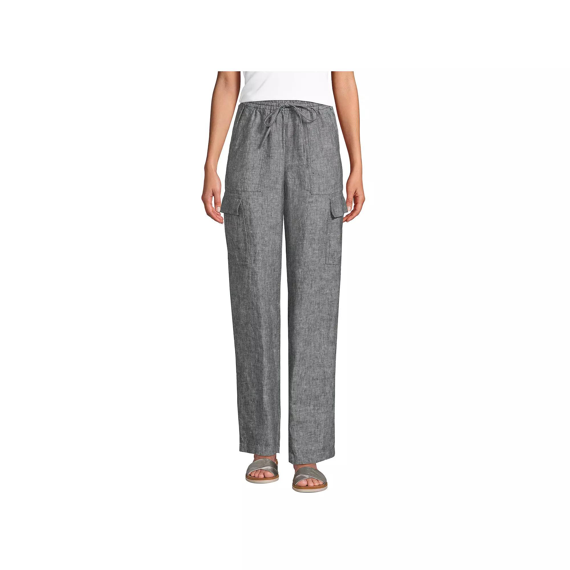 Womens Lands End High-Rise Pull-On Linen Cargo Pants Product Image