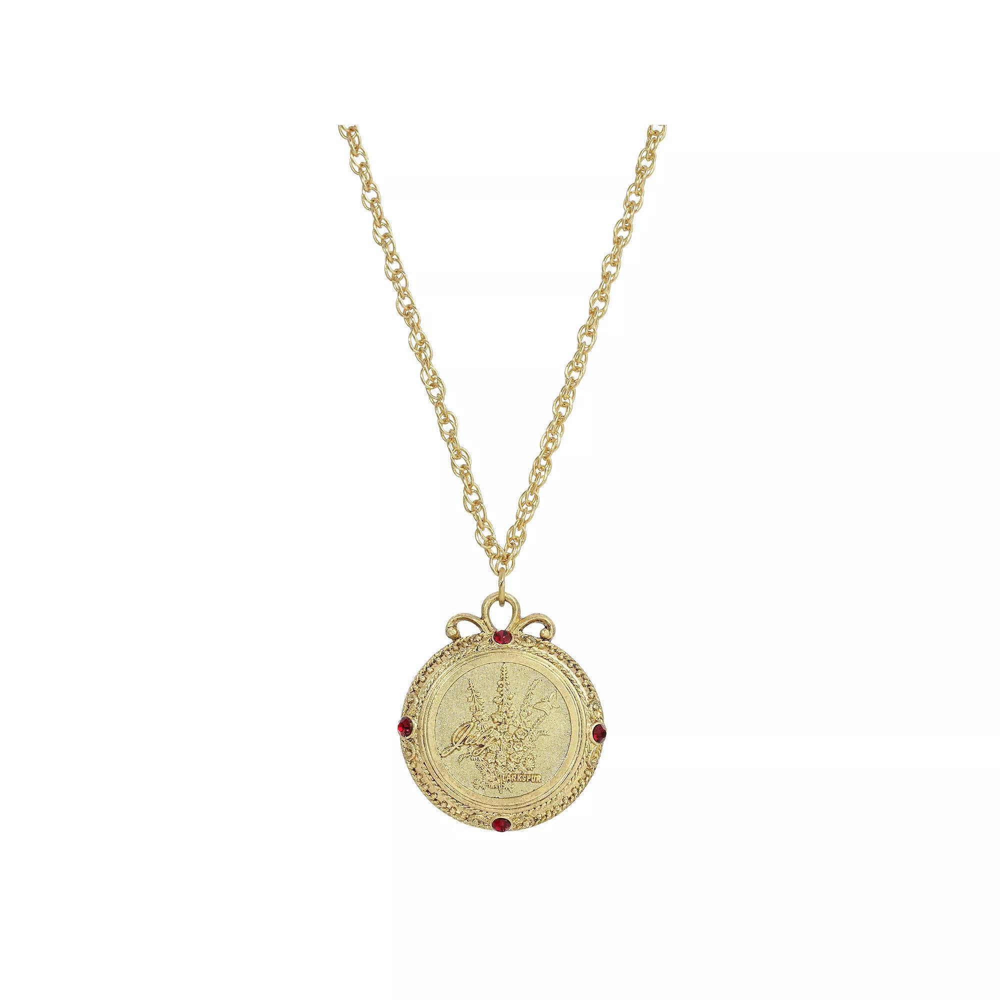 1928 Gold Tone Flower of the Month Pendant Necklace, Womens, July Product Image