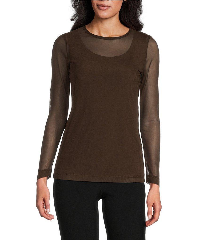IC Collection Sheer Mesh Crew Neck Long Sleeve Knit Top Product Image