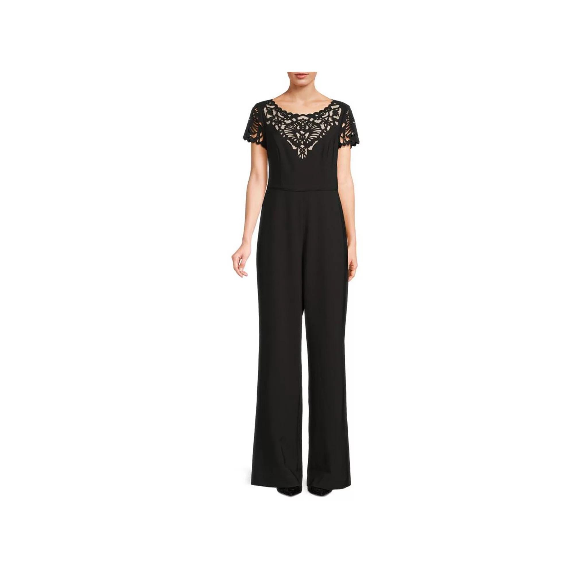 Women's Focus By Shani Laser Cut Jumpsuit, Size: 2, Black Nude Product Image