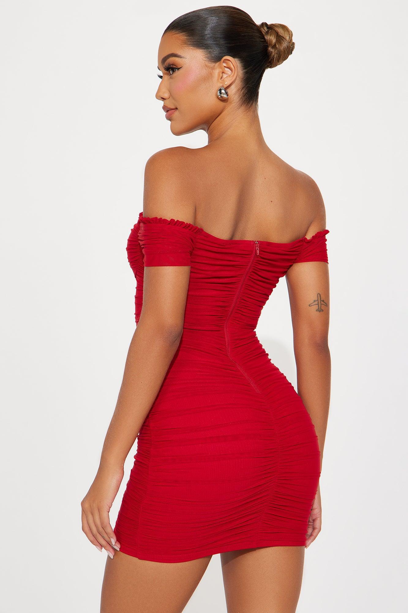 Belle Mesh Mini Dress - Red Product Image