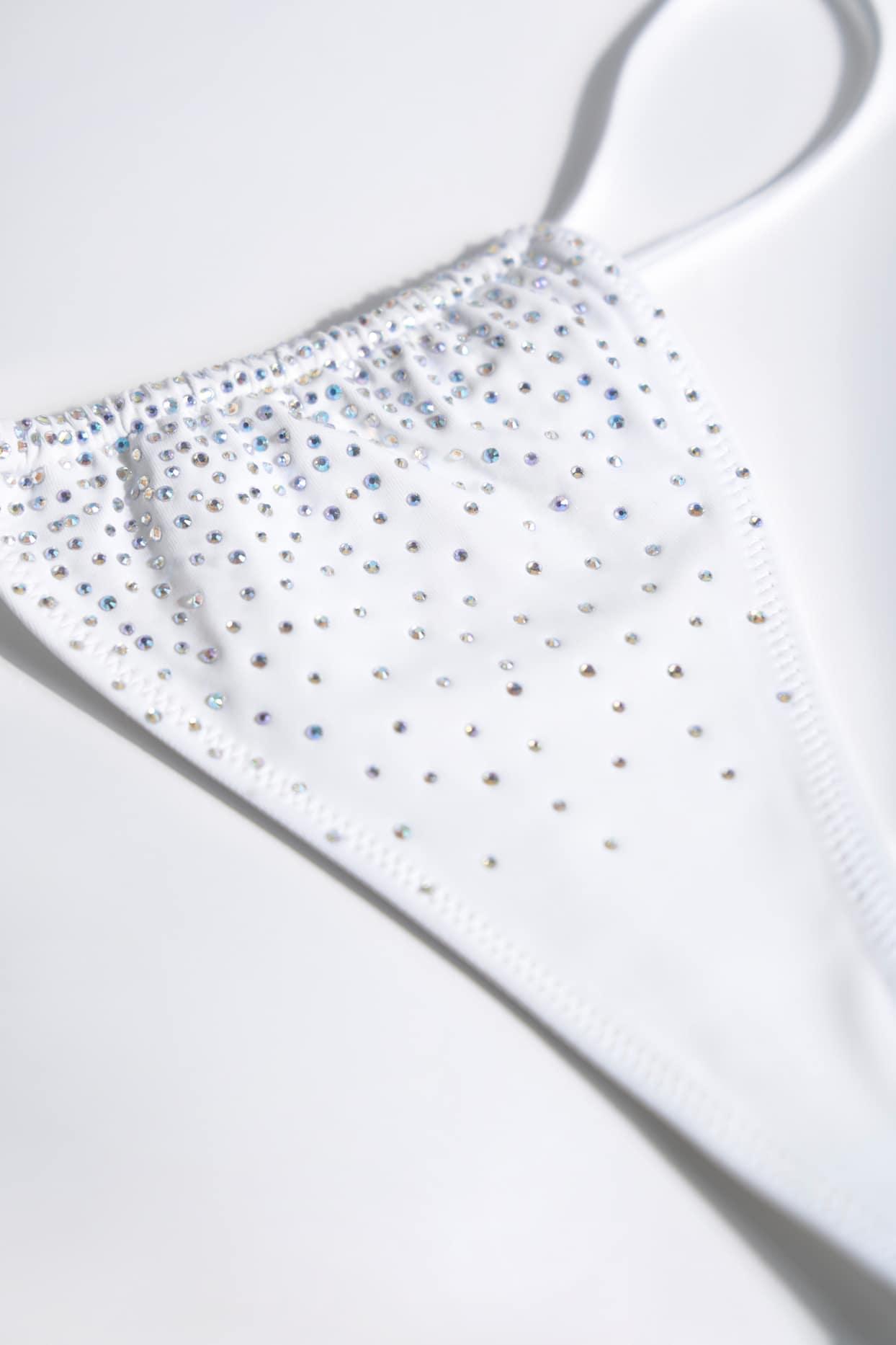 Embellished Drawstring Thong Bikini Bottoms in White Product Image