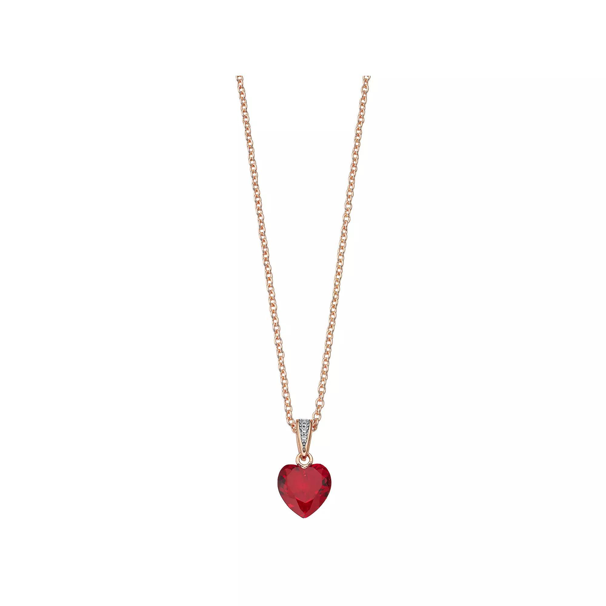 18k Rose Gold Over Silver Cubic Zirconia Heart-Shaped Necklace, Womens Red Product Image