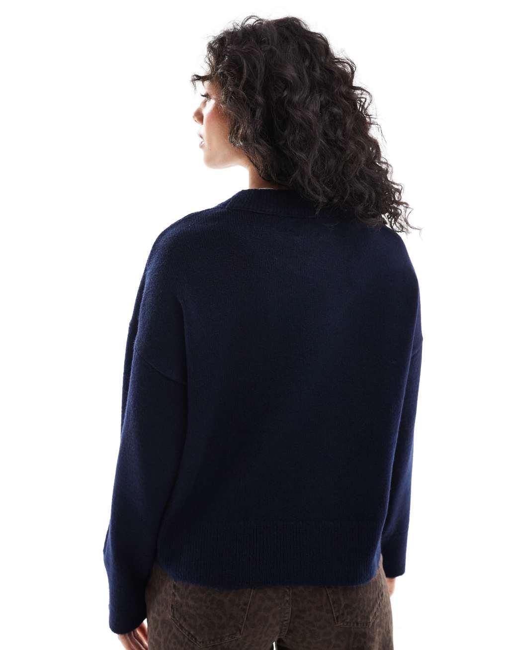 ASOS DESIGN boxy crew neck sweater in navy Product Image