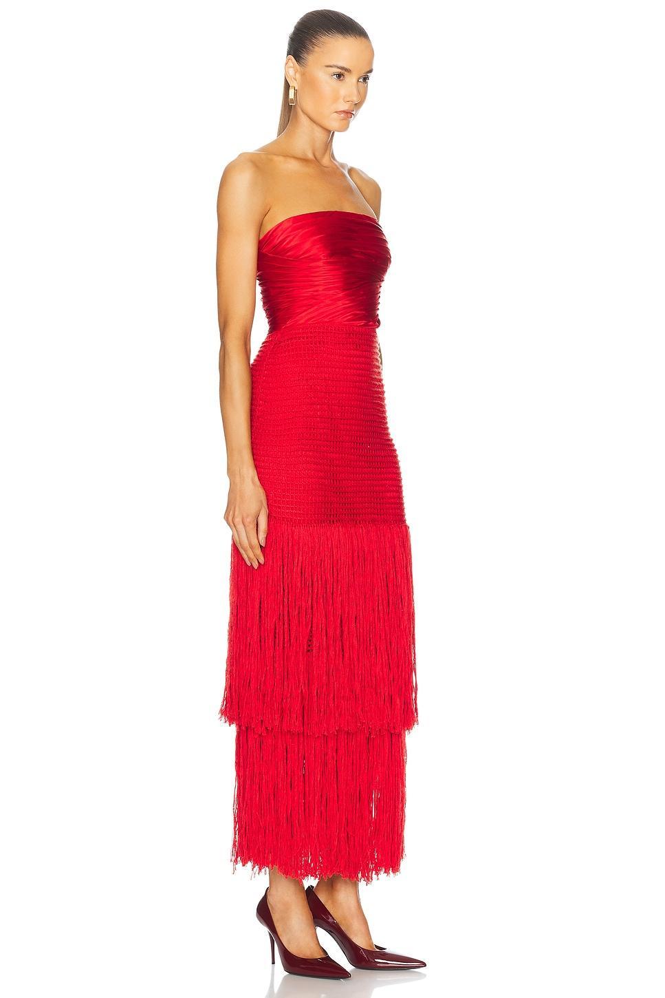 ALEJANDRA ALONSO ROJAS Draped Bustier Dress With Crochet In Red Product Image