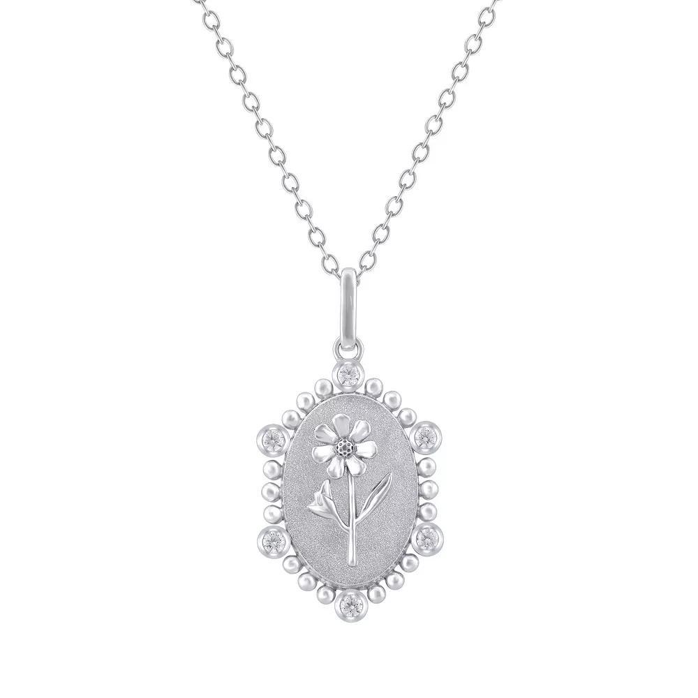 Royal Aura Sterling Silver 1/10 Carat T.W. Diamond Birth Flower October Cosmos Pendant Necklace, Women's, Size: 18" Product Image