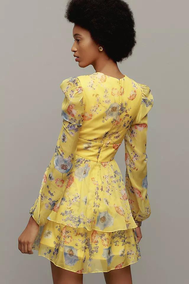 Mac Duggal Long-Sleeve V-Neck Mini Dress Product Image