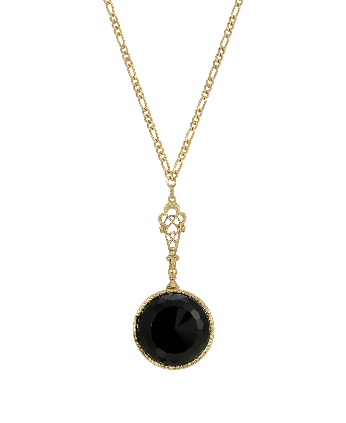 1928 Gold Tone Black Round Pendant Necklace, Womens Product Image