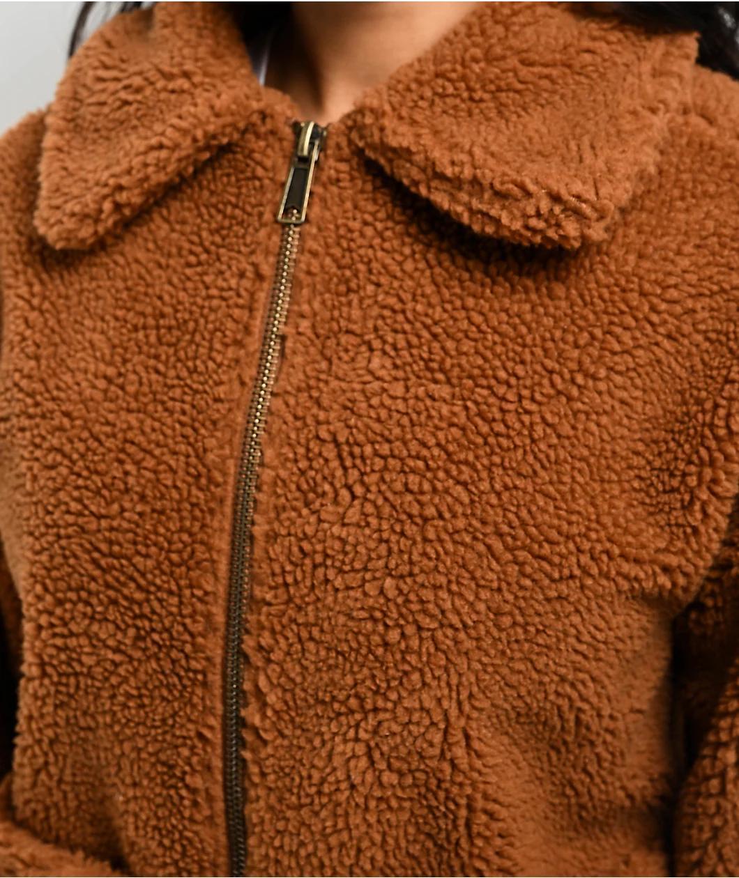 24COLOURS Sherpa Brown Zip Jacket Product Image