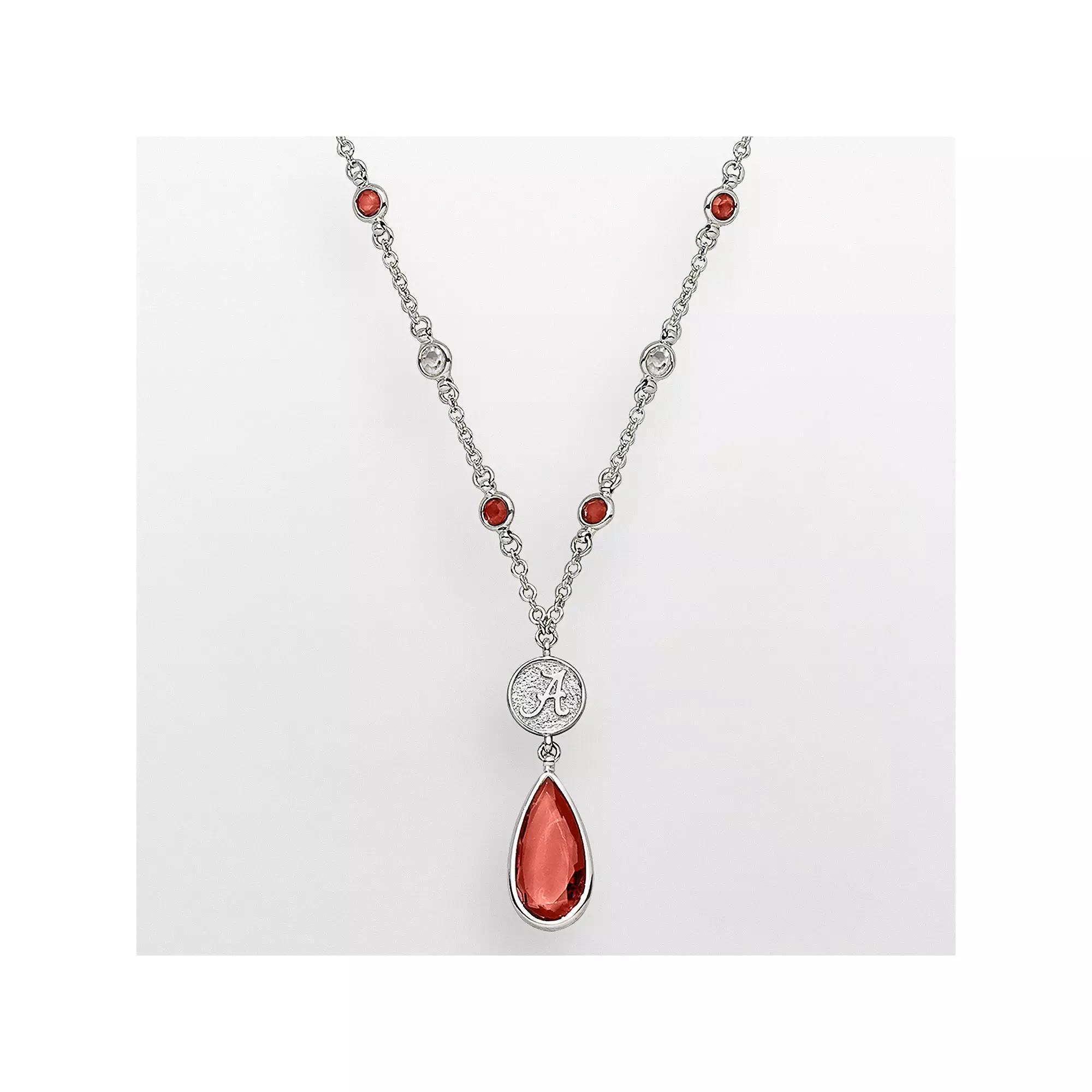 LogoArt Alabama Crimson Tide Silver Tone Crystal Logo Teardrop Y Necklace, Women's Product Image