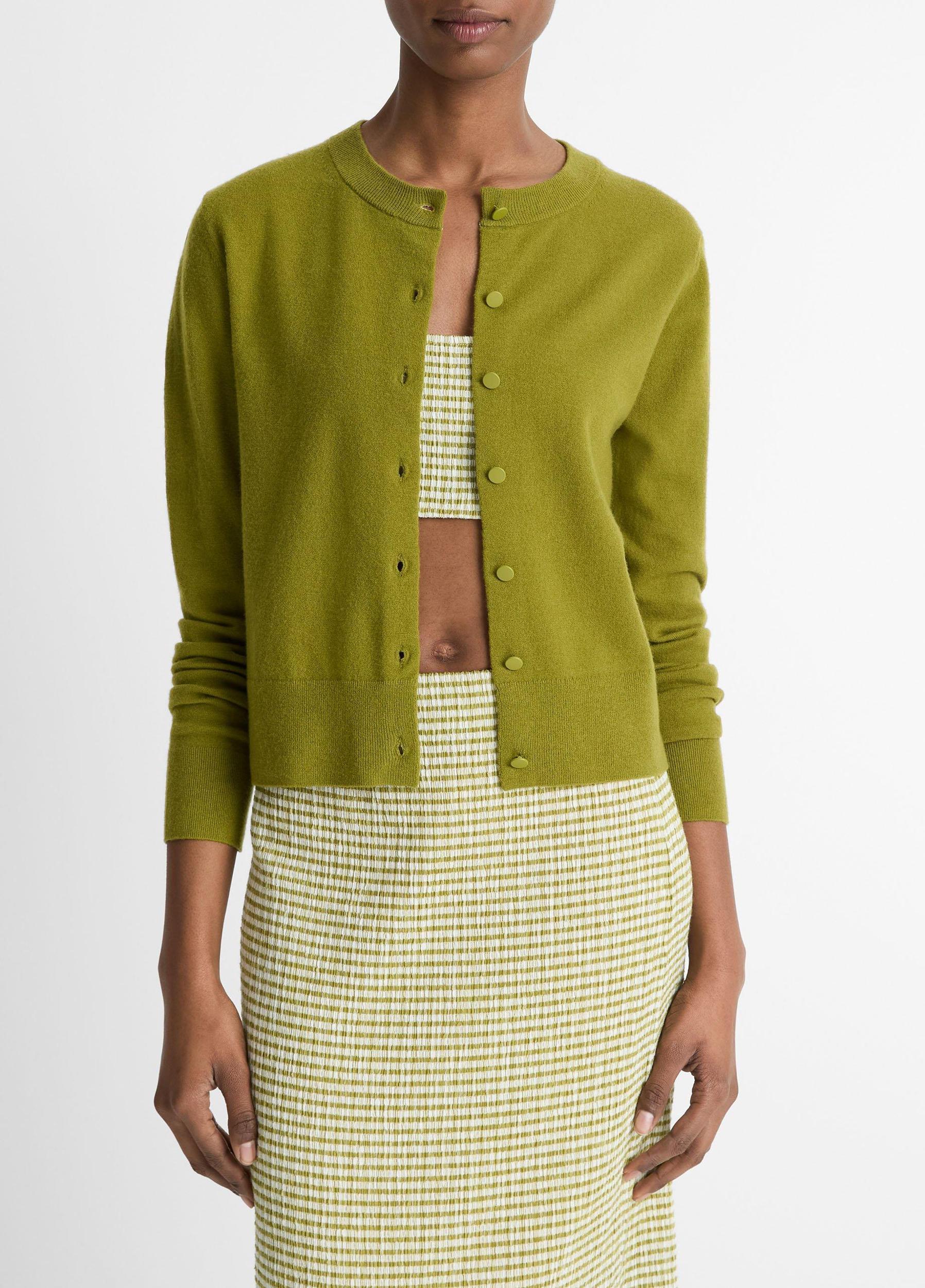 Wool & Cashmere-Blend Tipped Half-Moon Cardigan Product Image