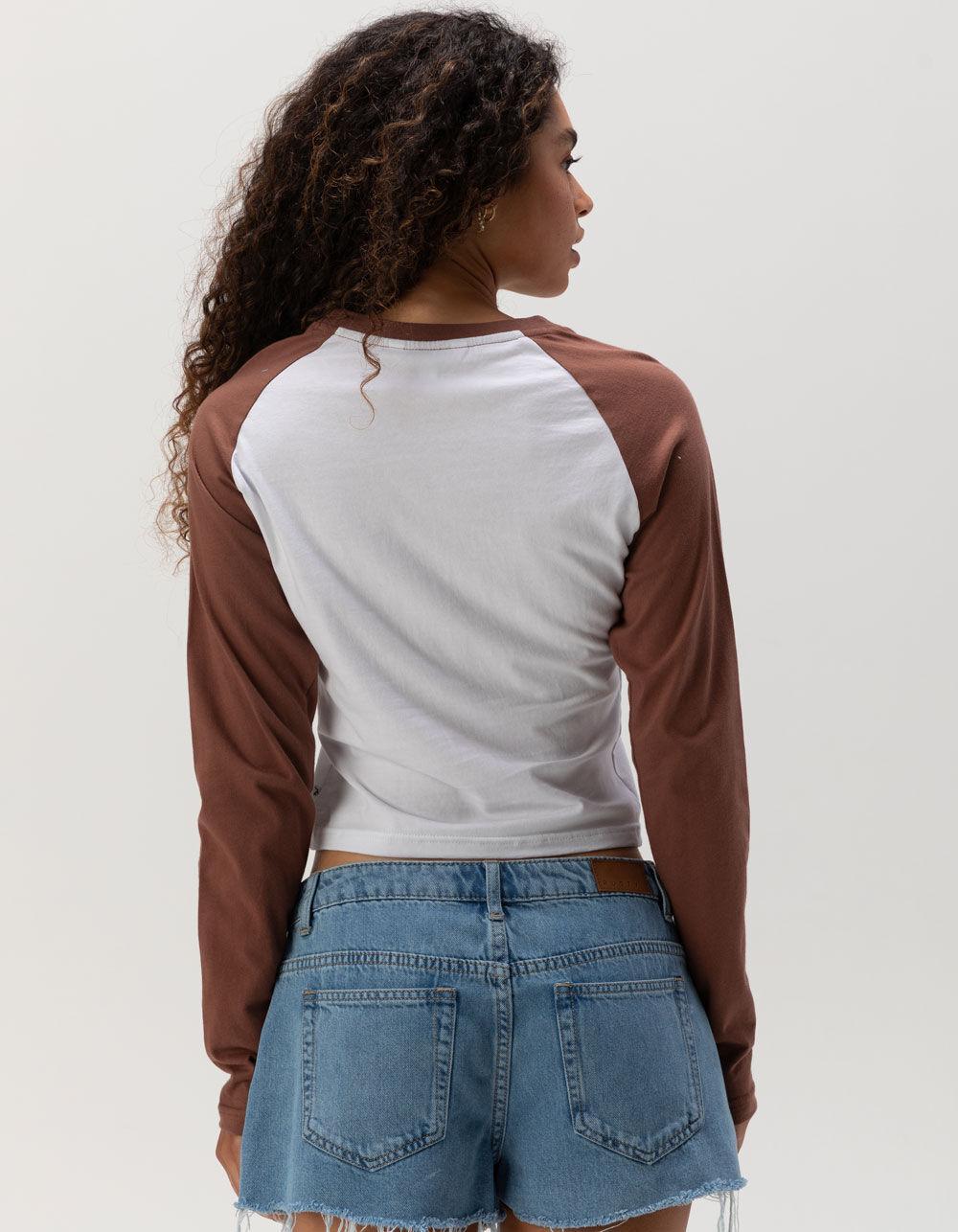 RUSTY Norty Long Sleeve Womens Raglan Baby Tee - white brown Product Image