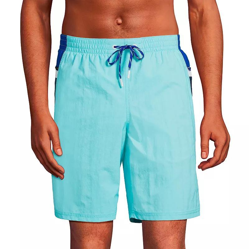 Mens Lands End 9 Swim Trunks Lime Green Colorblock Product Image