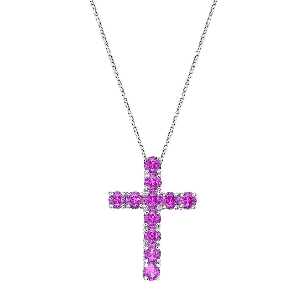 Gemminded Sterling Silver Lab-Created Pink Sapphire Pendant, Women's, Size: 18" Product Image