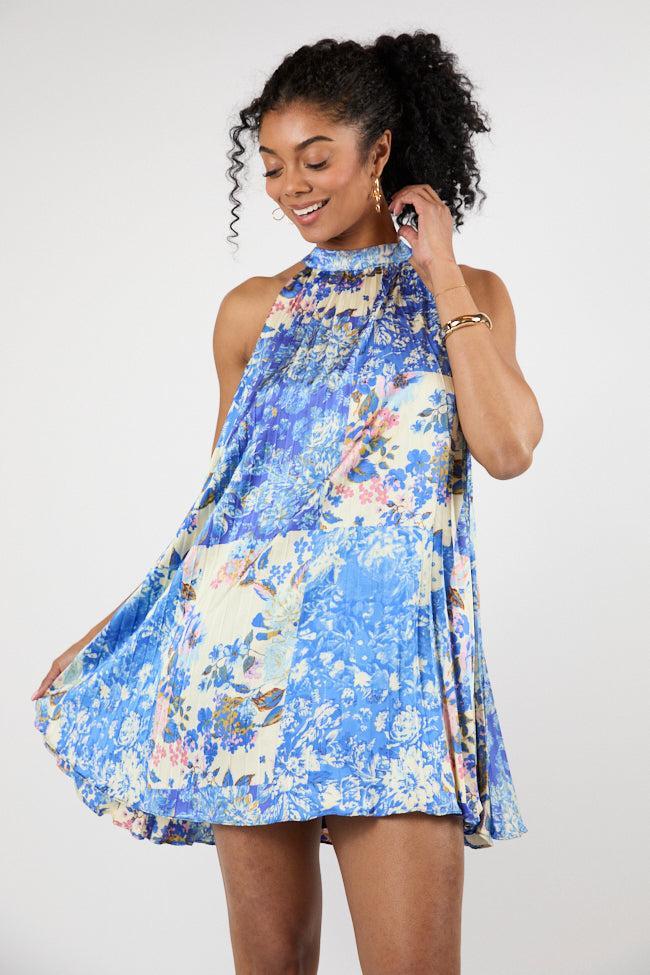 Petal Perfection Blue Multi Halter Neck Printed Mini Dress FINAL SALE Product Image
