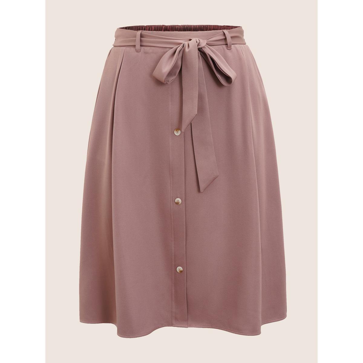 Plus Size Plain Elastic Waist Pocket Belted Cropped Skirt Women Mauve Workwear Essentials Non No stretch Slanted pocket Belt Work Skirts BloomChic 18-20/2X Product Image