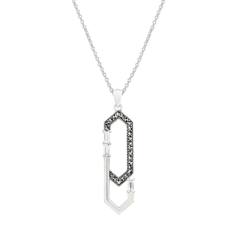 Lavish by TJM Sterling Silver Marcasite & Cubic Zirconia Paperclip Pendant Necklace, Women's, Size: 18" Product Image