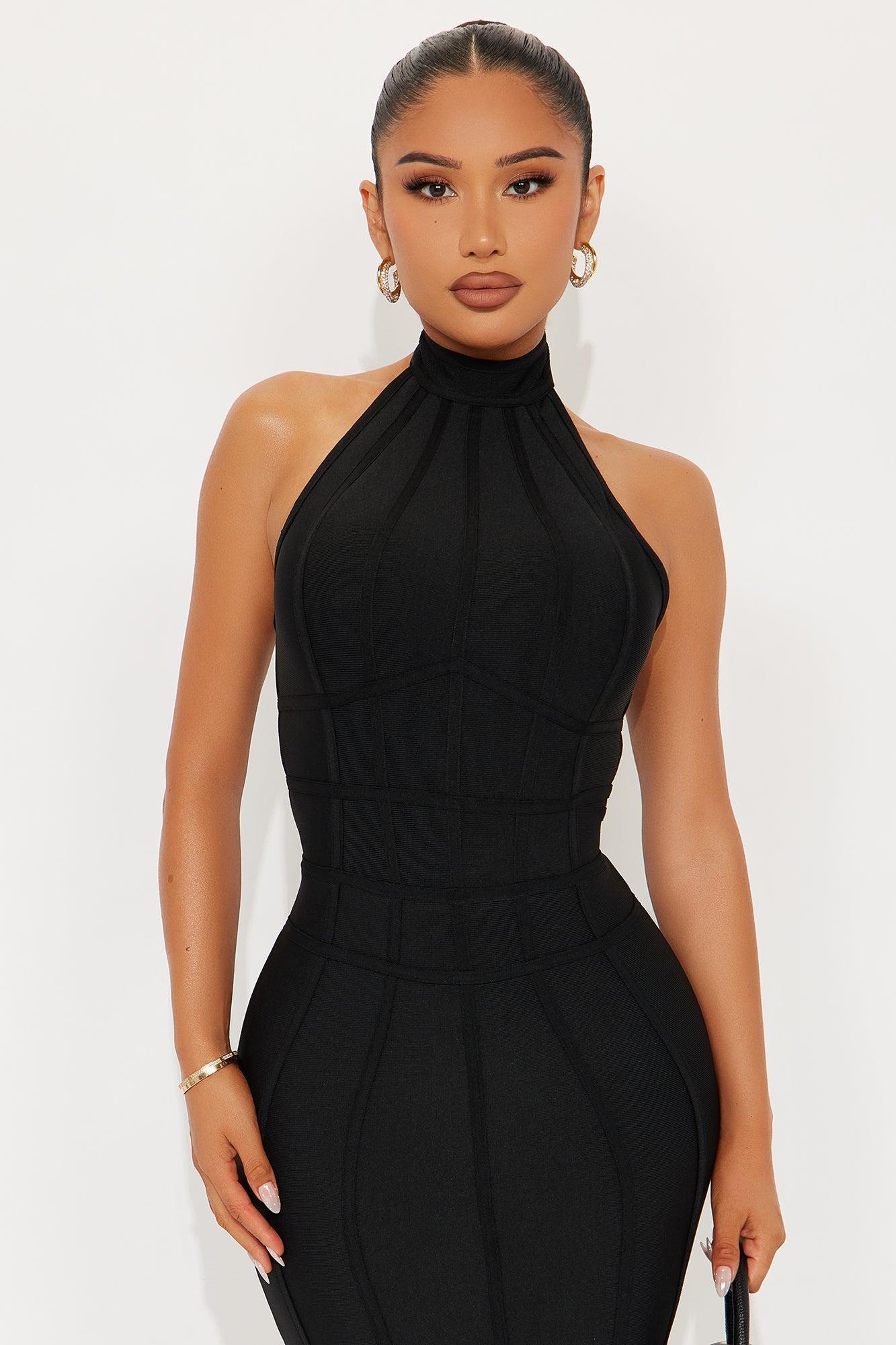 Imelda Bandage Mock Neck Midi Dress - Black Product Image