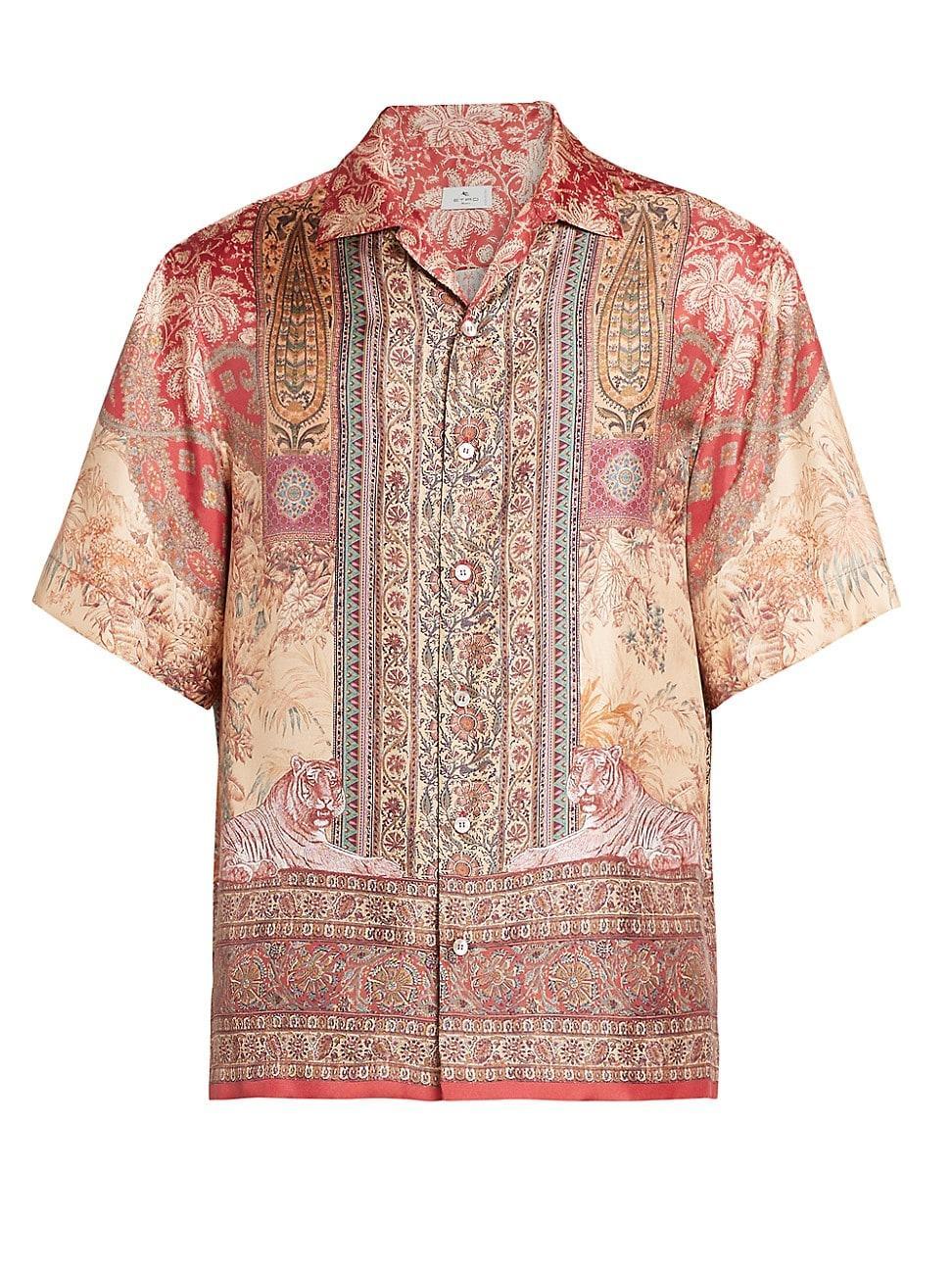 Mens Printed Silk Button-Front Shirt Product Image