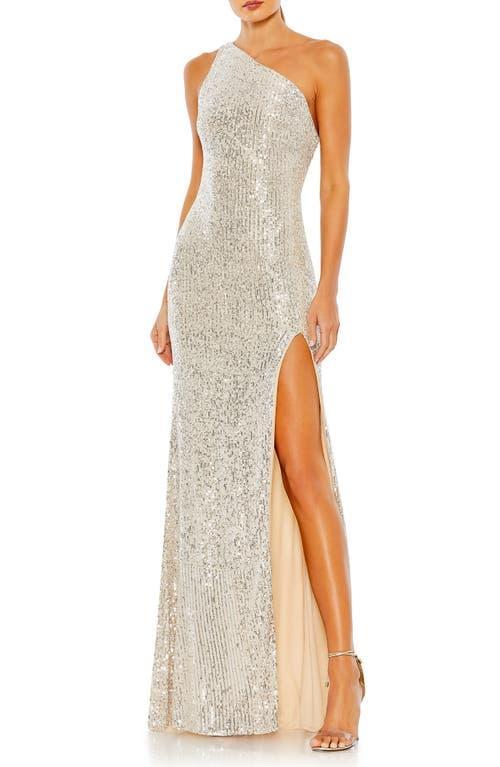 Mac Duggal Sequined One Shoulder Draped Back Gown Product Image