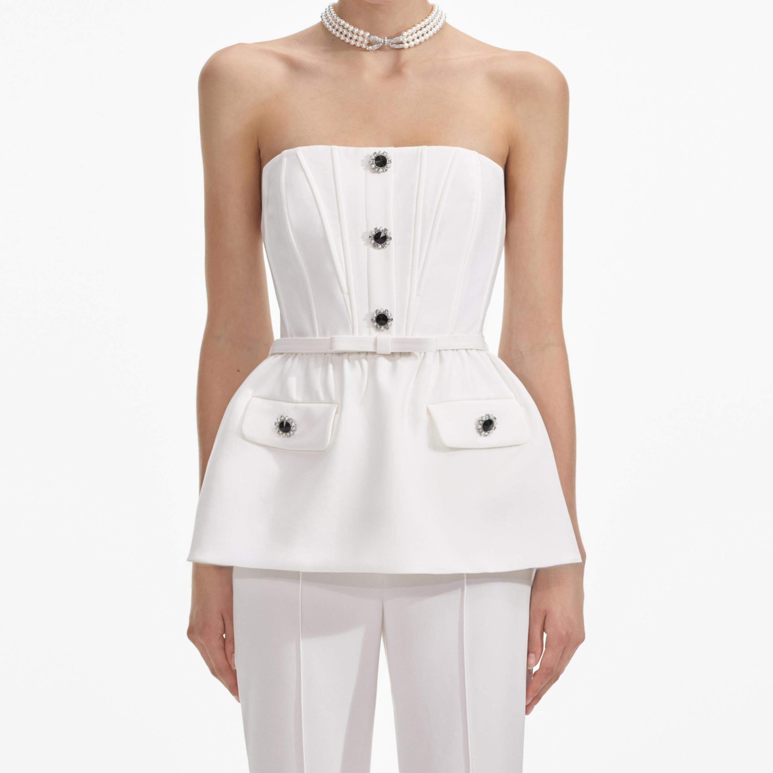 White Stretch Crepe Jumpsuit Product Image