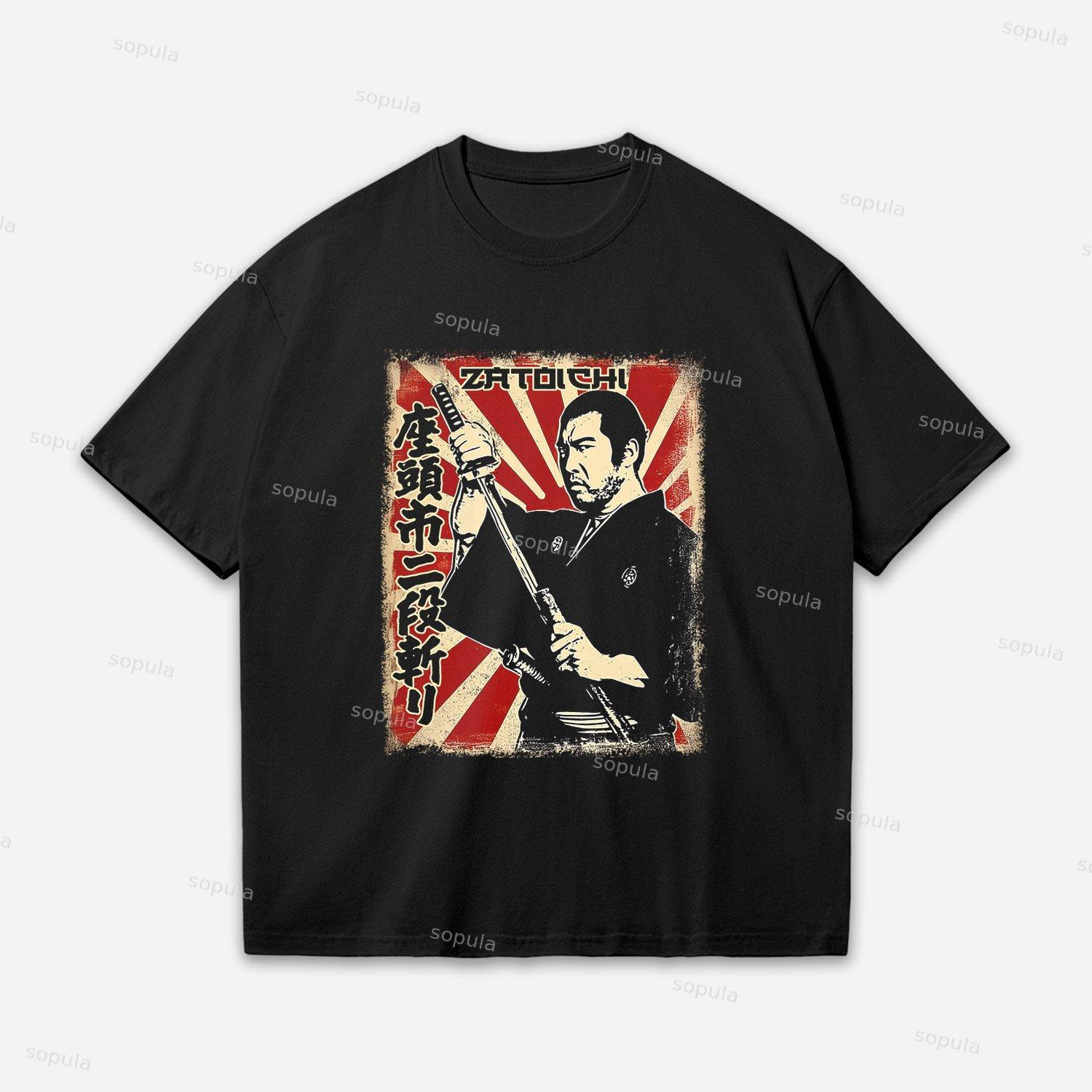 Zatoichi Vintage Samurai Retro Art Oversized Cotton T-shirt Product Image
