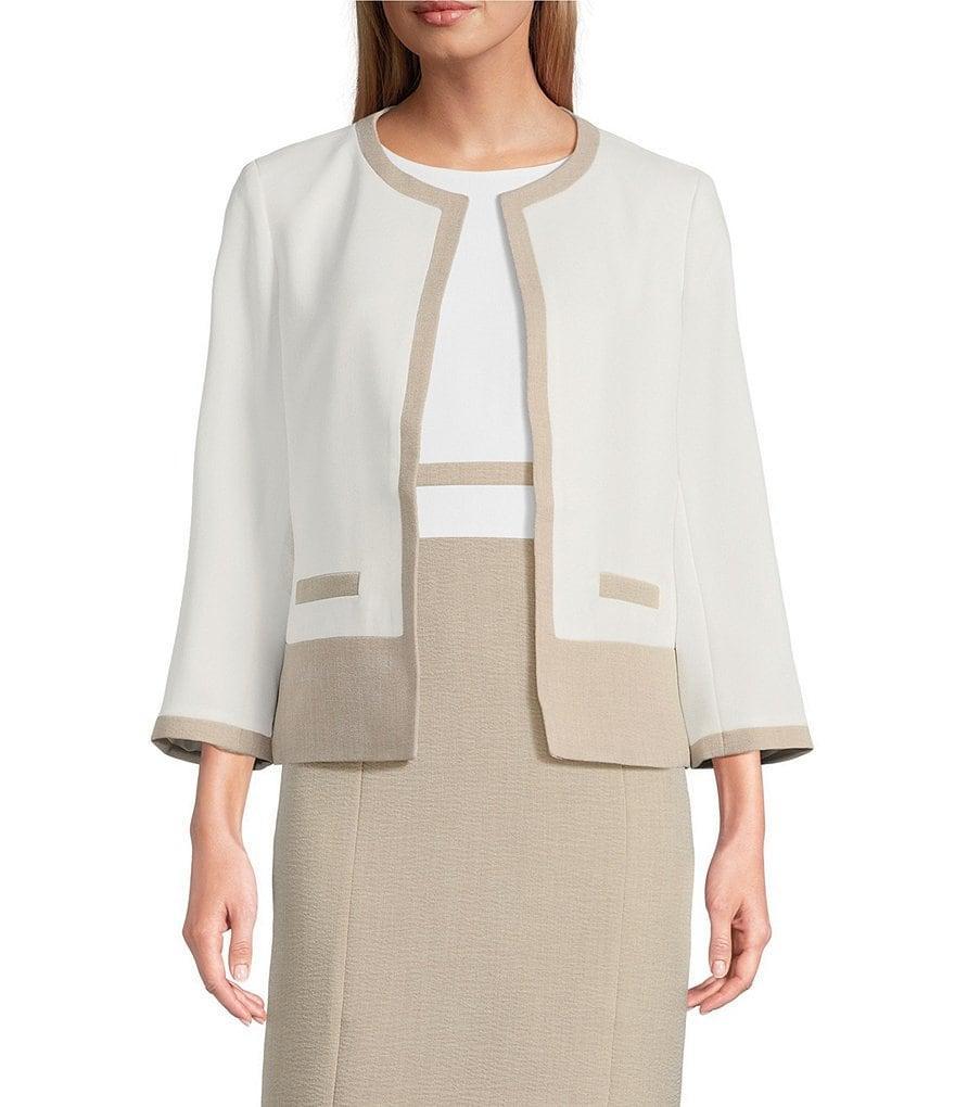 Kasper Crepe Colorblock Open Front Cardigan Product Image