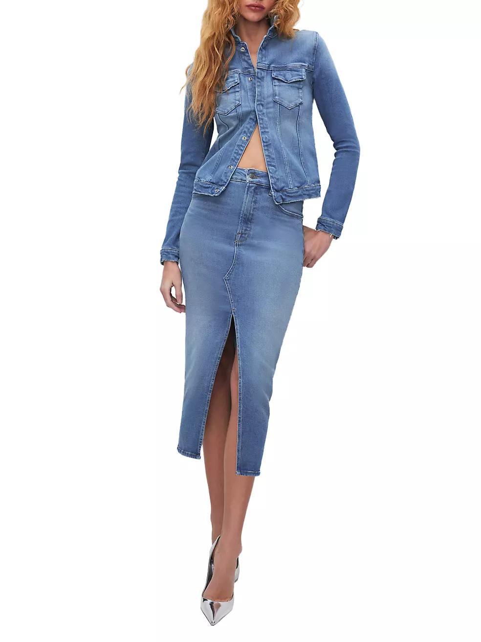 Denim Slit-Front Midi-Skirt Product Image