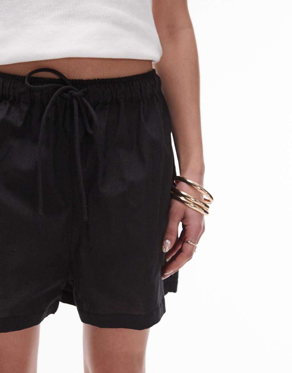 Topshop linen blend beach shorts in black - part of a set Product Image