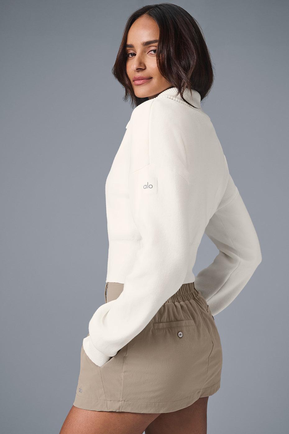 Scholar Knit Cropped Full Zip Jacket - Ivory Product Image