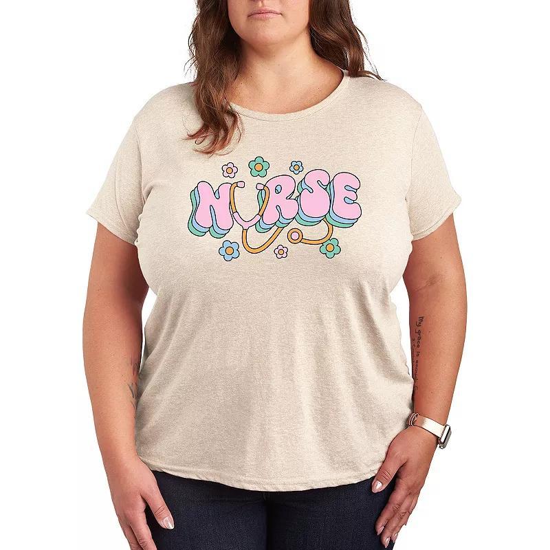 Plus Nurse Flowers Graphic Tee, Womens Brown Product Image