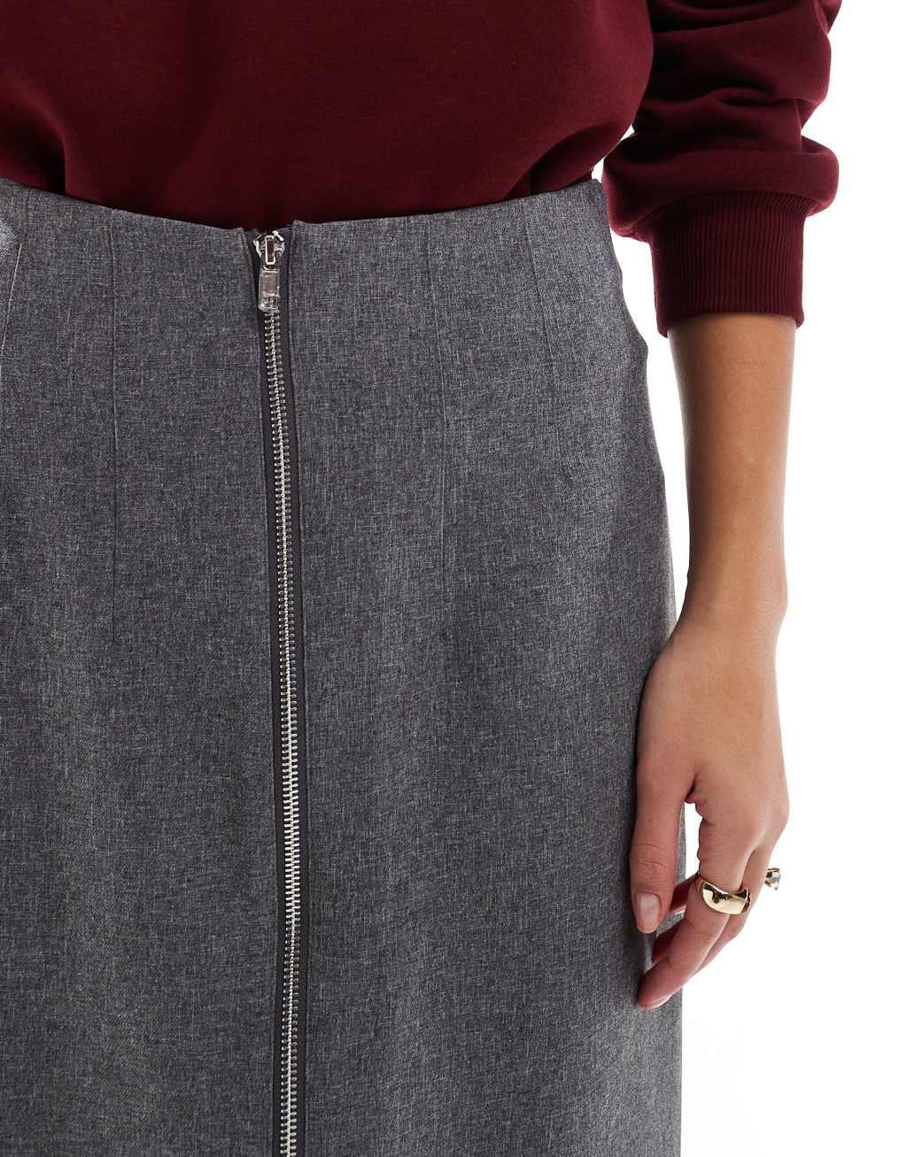 ASOS DESIGN zip detail midi skirt in gray Product Image
