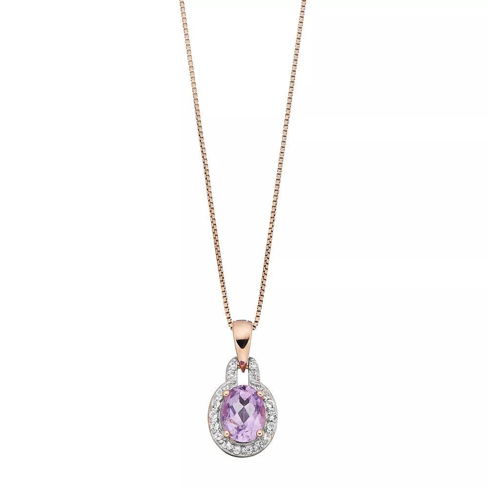 Gemminded 14k Rose Gold Over Silver Amethyst & White Topaz Oval Halo Pendant Necklace, Women's, Size: 18", Pink Tone Product Image