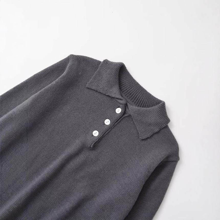 Plain Oversized Polo Sweater Product Image