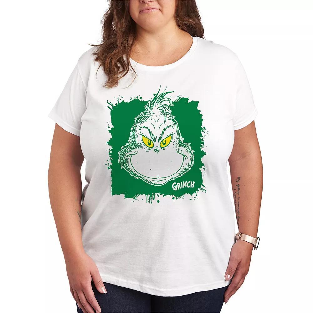 Plus Size Dr. Seuss Grinch Face Splatter Graphic Tee, Womens Product Image