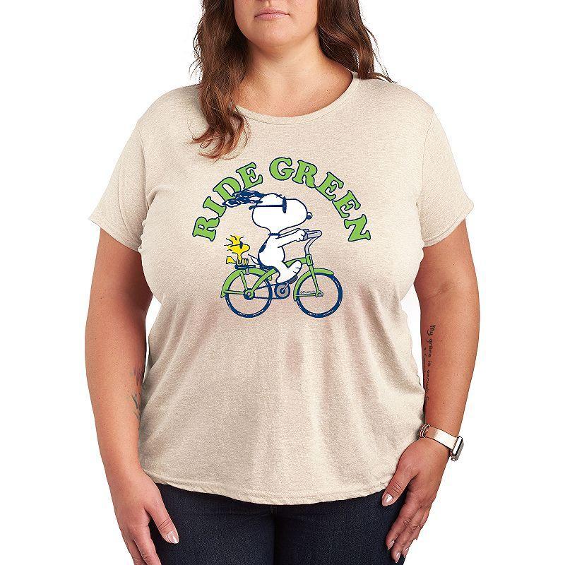 Plus Peanuts Snoopy & Woodstock Ride Green Graphic Tee, Womens Product Image