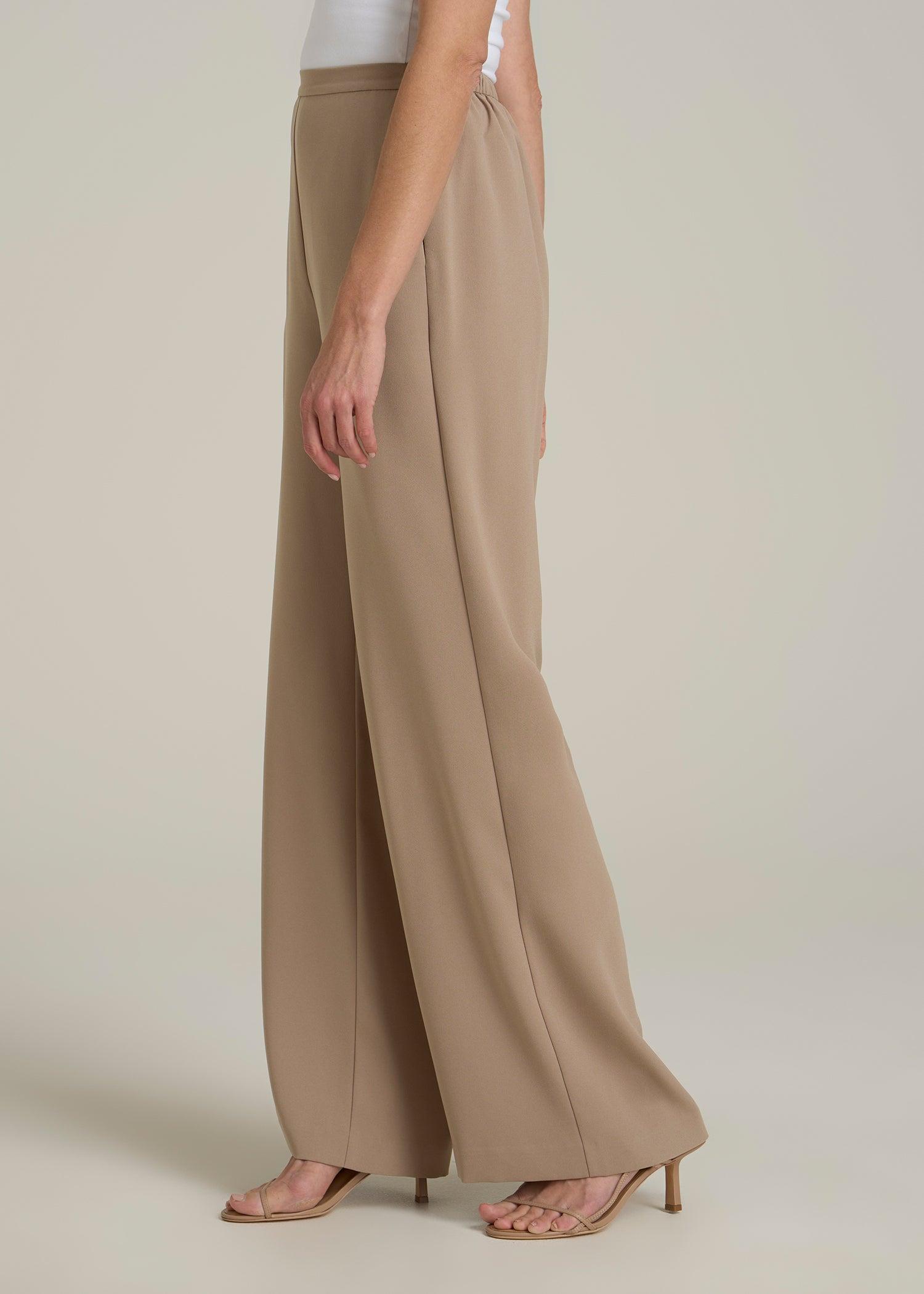 Pull-On Crepe Ultra Wide Pants for Tall Women in Dark Sand Product Image