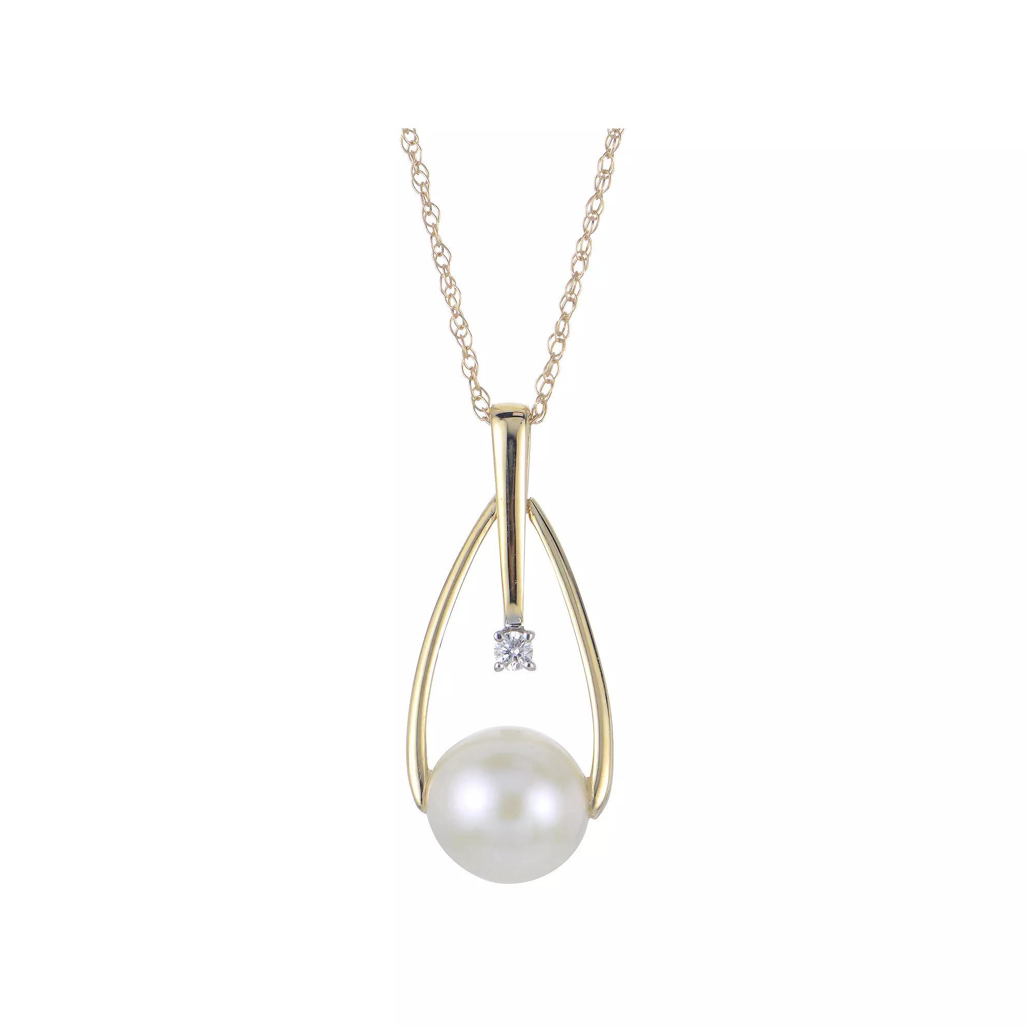 PearLustre by Imperial 14k Gold Freshwater Cultured Pearl & Diamond Accent Necklace, Womens Product Image