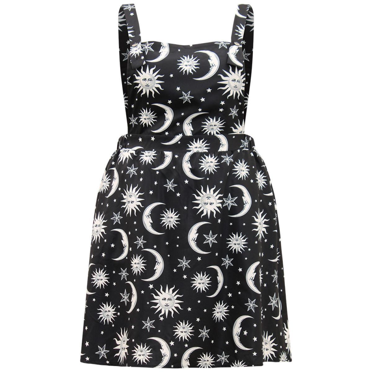 Plus Size Halloween Moon & Star Print Pocket Spaghetti Strap Dress Black Women Casual Adjustable Straps Spaghetti Strap Sleeveless Curvy Knee Dress BloomChic 10/M Product Image