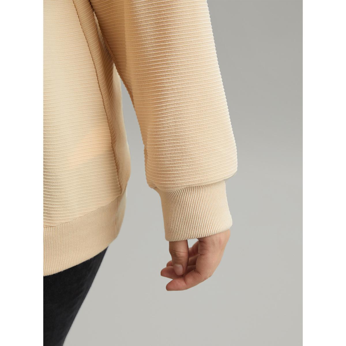 Plus Size Plisse Lapel Collar Button Up Sweatshirt Women Apricot Casual Elastic cuffs Lapel Collar Dailywear Sweatshirts BloomChic 30/6X Product Image