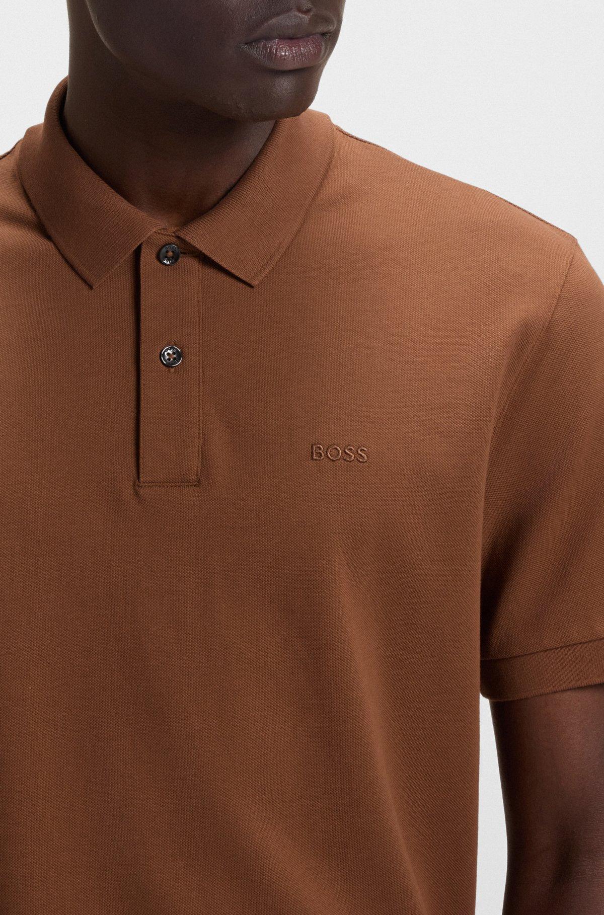 BOSS - Pallas polo shirt in cotton piqué with logo details - Brown Product Image