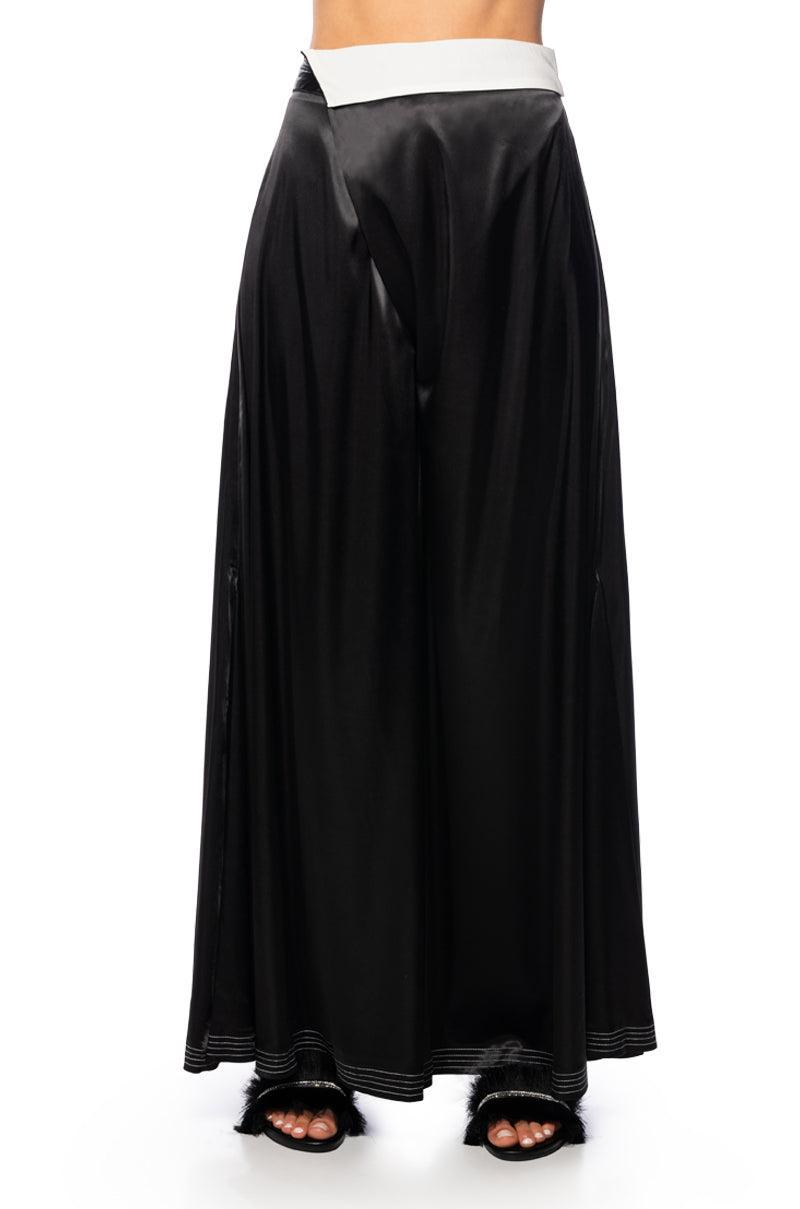 RISKY BUSINESS WRAP AROUND WIDE LEG SATIN PANT Product Image