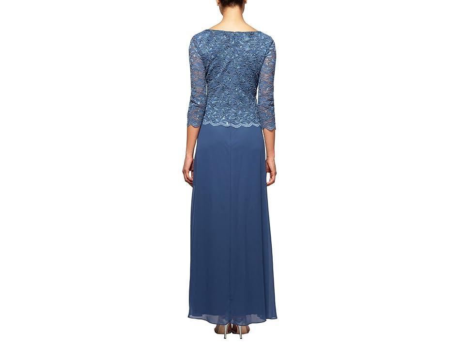 Alex Evenings Long Sequin Lace Mock Dress (Wedgewood) Women's Dress Product Image