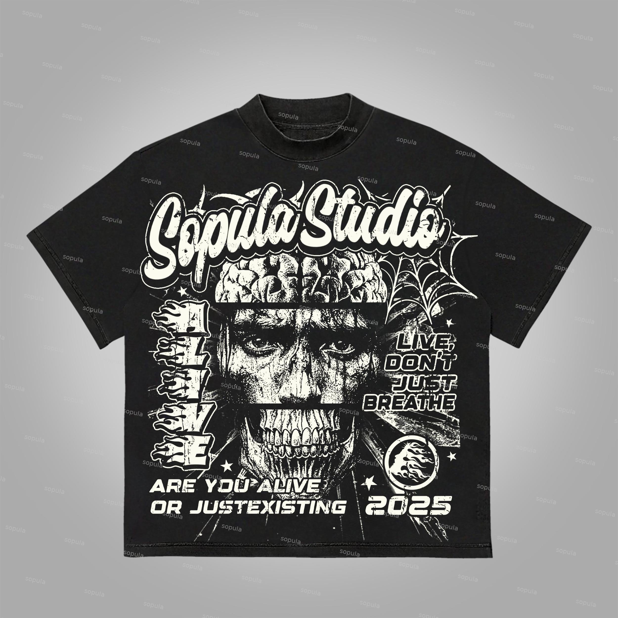 Sopula Are You Alive Or Just Existing Vintage Graphics Slogan Cotton T-Shirt Product Image