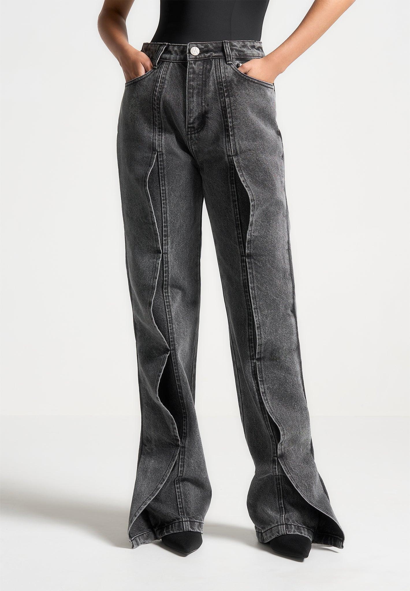 Maé - Wave Detail Boyfriend Jeans - Washed Grey Female Product Image